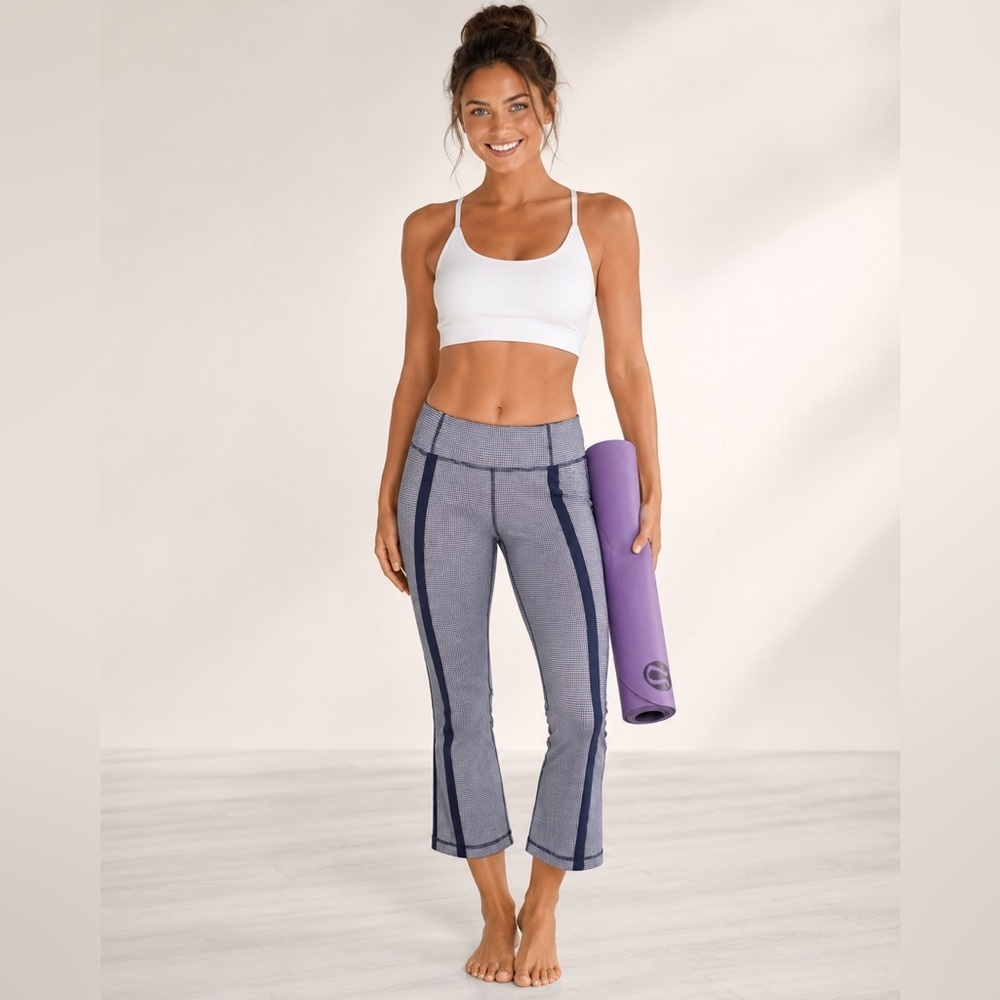 lululemon athletica navy blue & White gingham Patterned Cropped Leggings 10